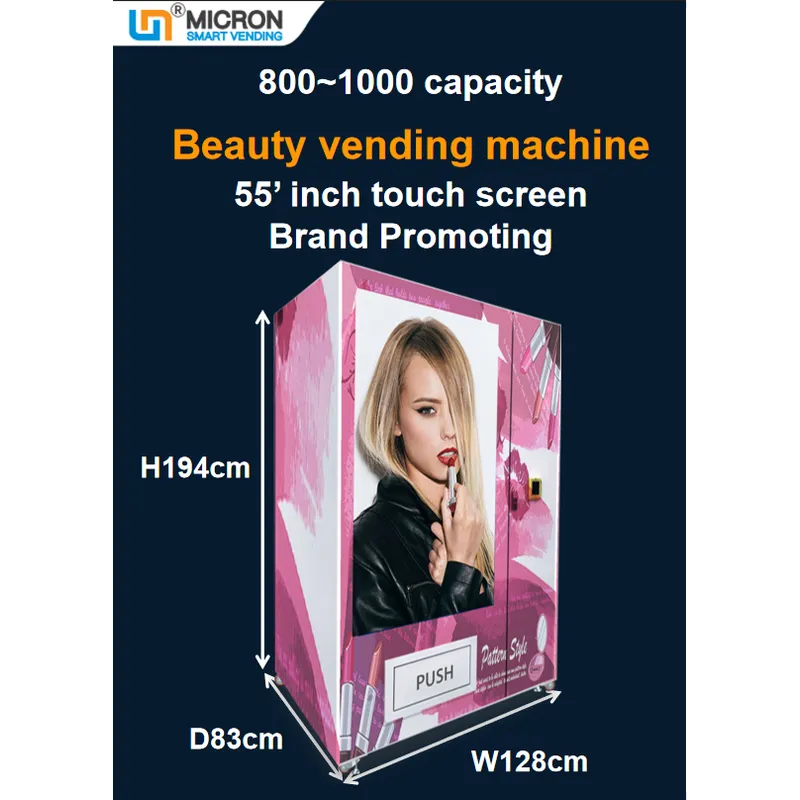 Micron beauty vending machine with various payment system and 55 inch touch screen, big capacity can hold 800 eyelashes